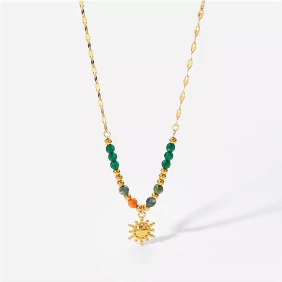 NWT natural stone Stainless steel ball pendant Necklace - Picture 1 of 16